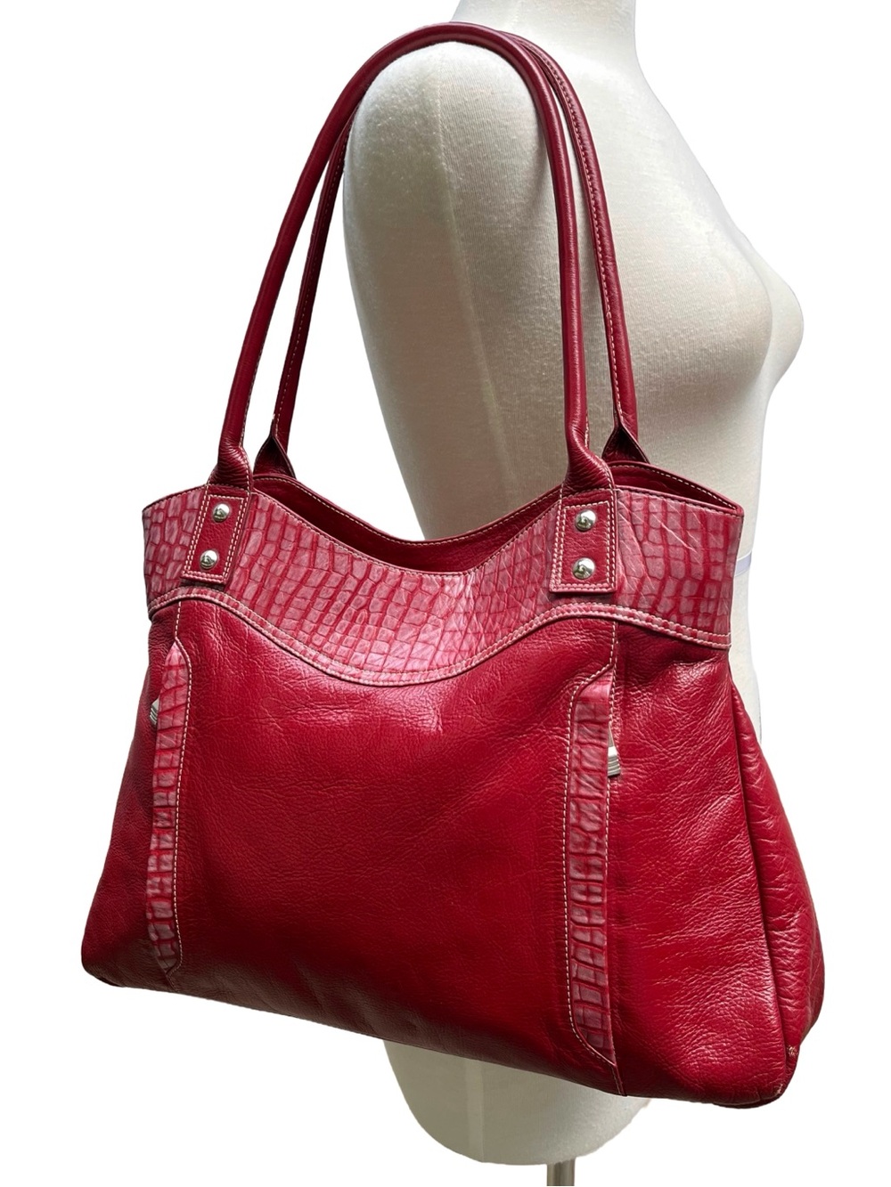 Y2K Leather Croc Embossed Burgundy Shoulder Tote Bag